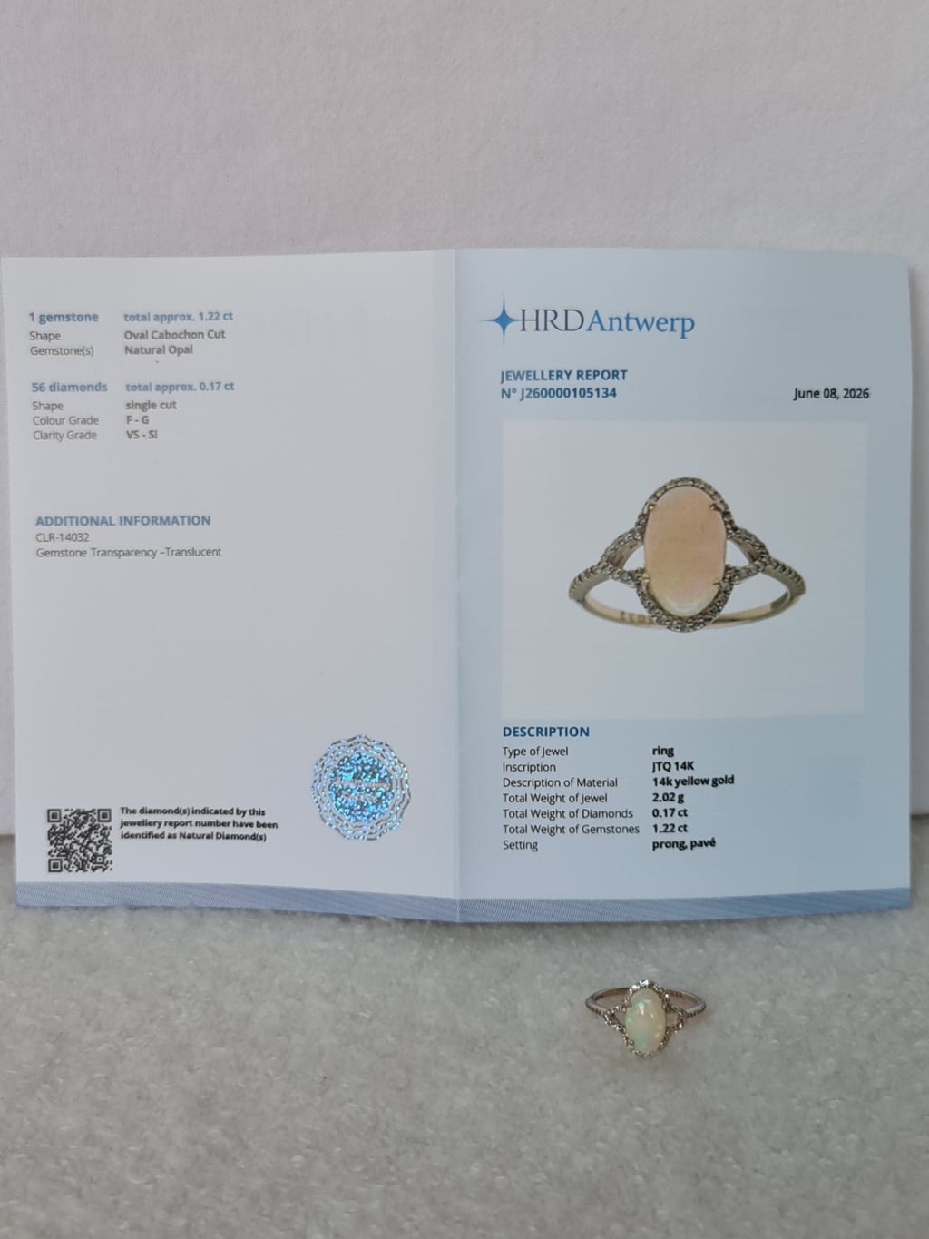1.39 Ct Oval Cabochon Cut Natural Opal 14K Gold Ring-certified