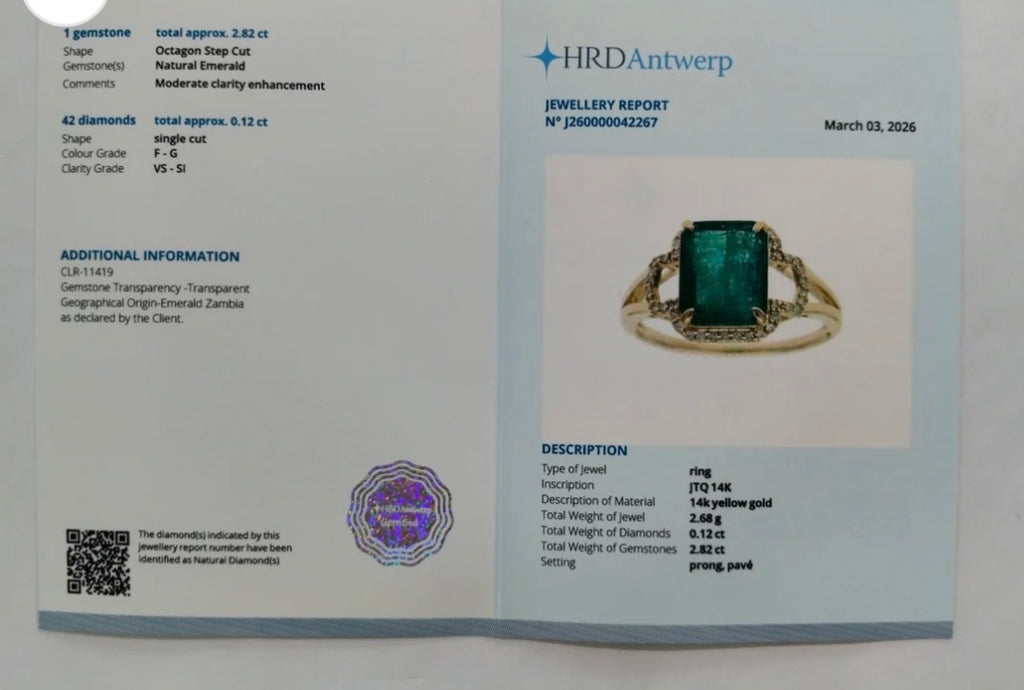 Gold ring with 2.94ct natural emerald and diamond-certified