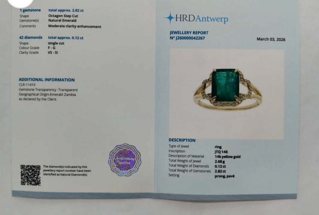 Gold ring with 2.94ct natural emerald and diamond-certified