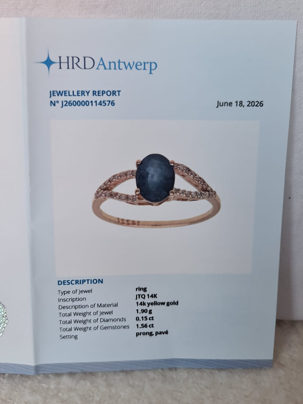 1.71 Ct Oval Natural
Sapphire 14K Gold Ring-certified