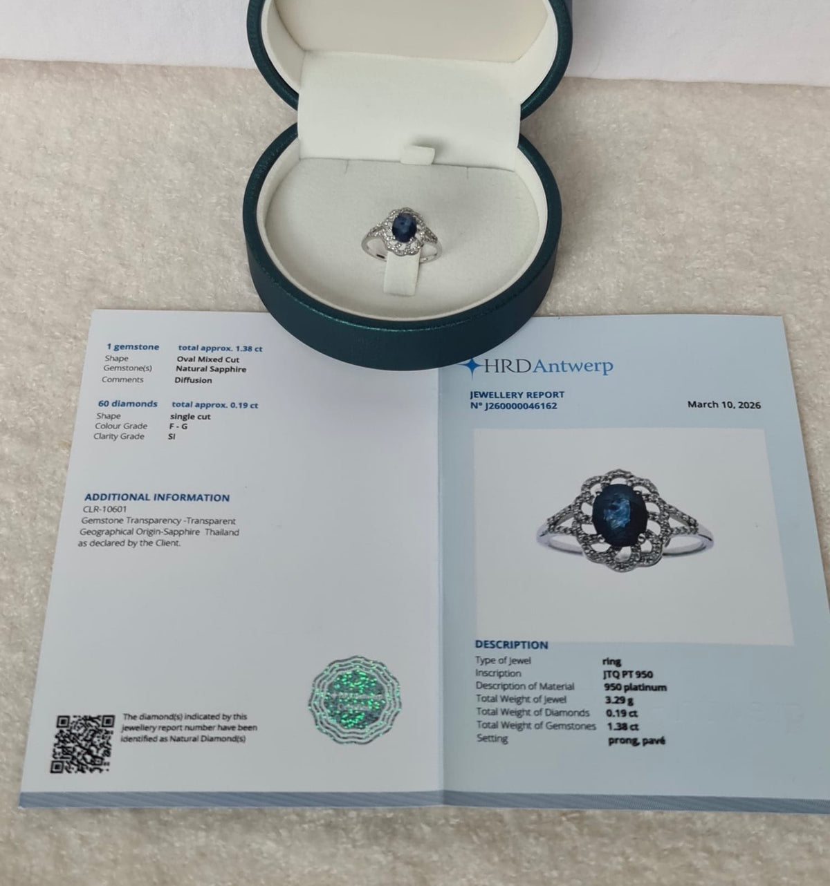 1.57ct natural sapphire with platinum ring-certified