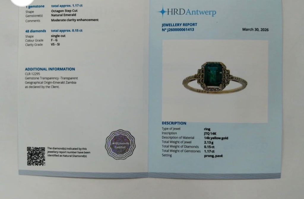 Special gold ring with emerald and diamonds-certified