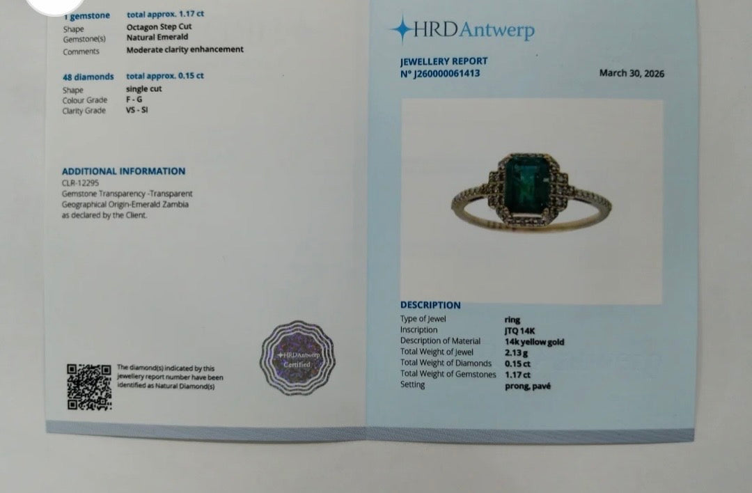 Special gold ring with emerald and diamonds-certified