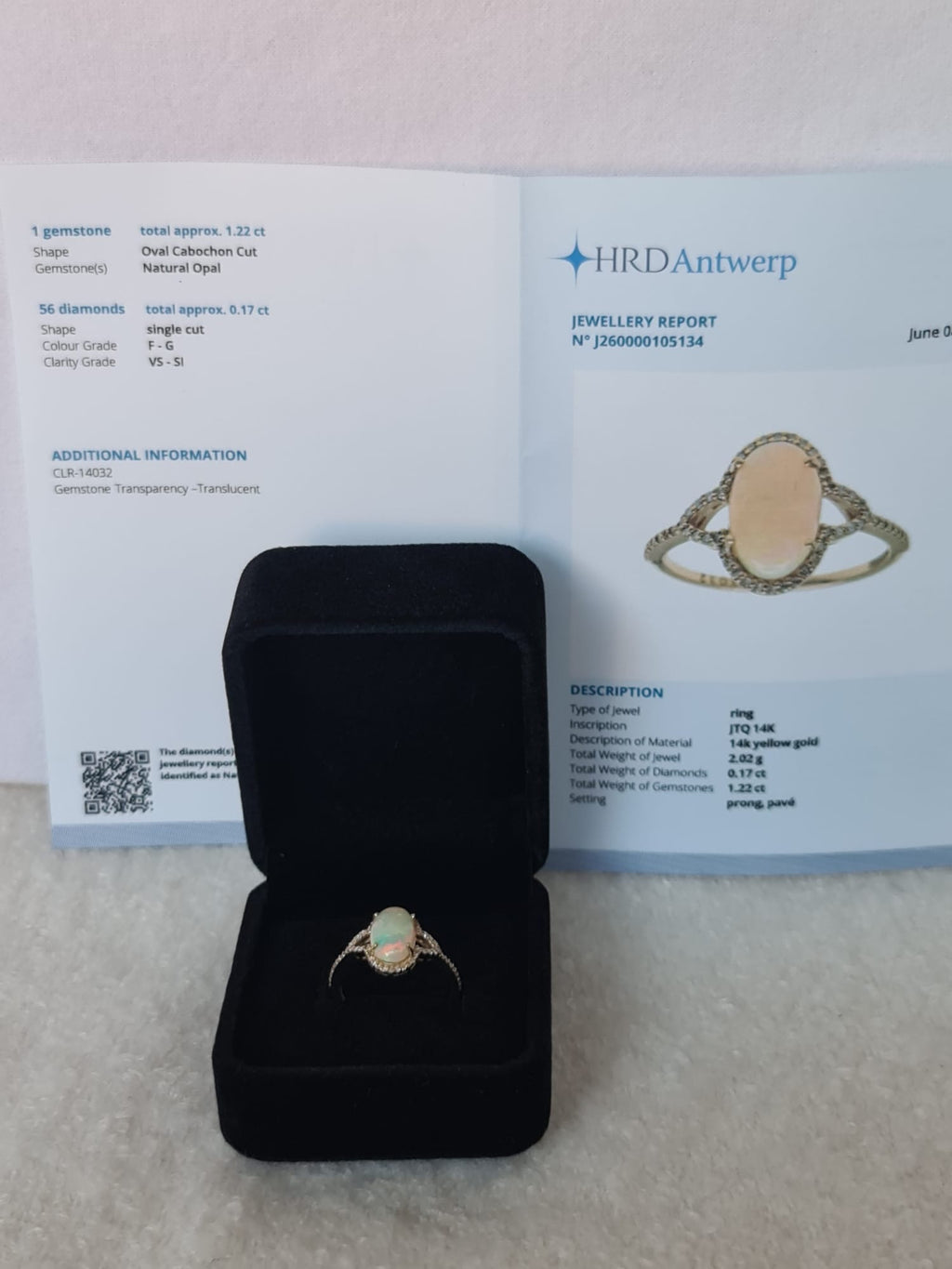 1.39 Ct Oval Cabochon Cut Natural Opal 14K Gold Ring-certified