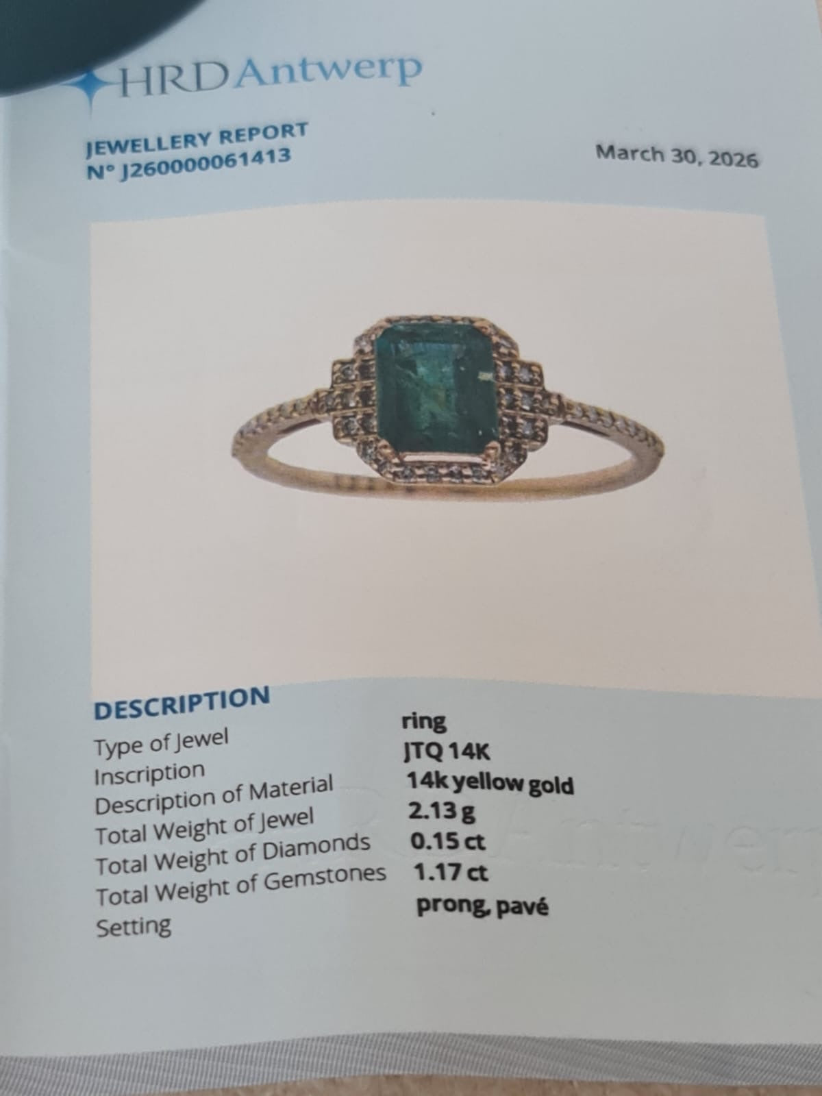 Special gold ring with emerald and diamonds-certified