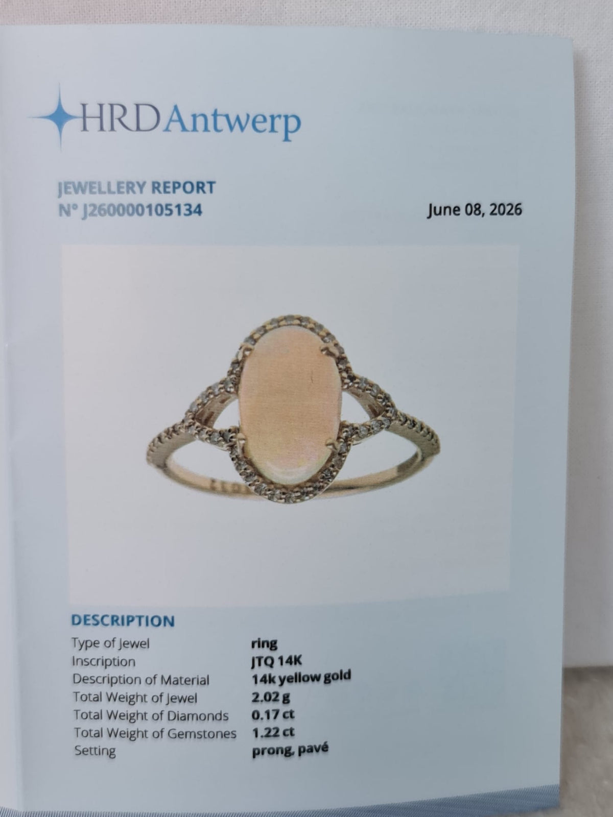 1.39 Ct Oval Cabochon Cut Natural Opal 14K Gold Ring-certified