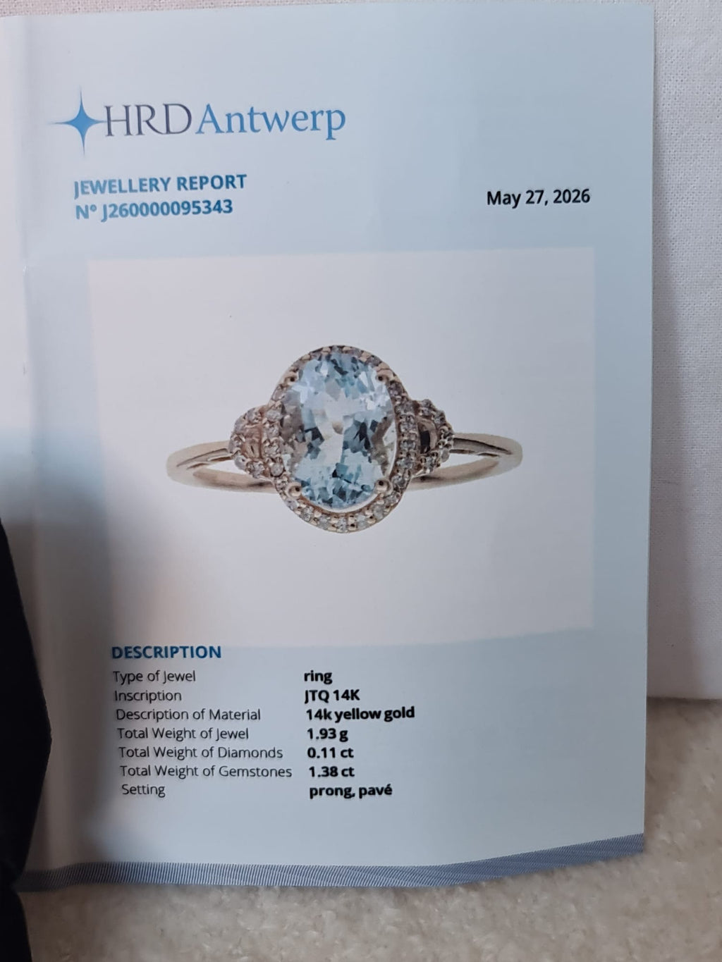 1.49 Ct Oval Mixed Cut
Natural Aquamarine 14K
Gold Ring-certified