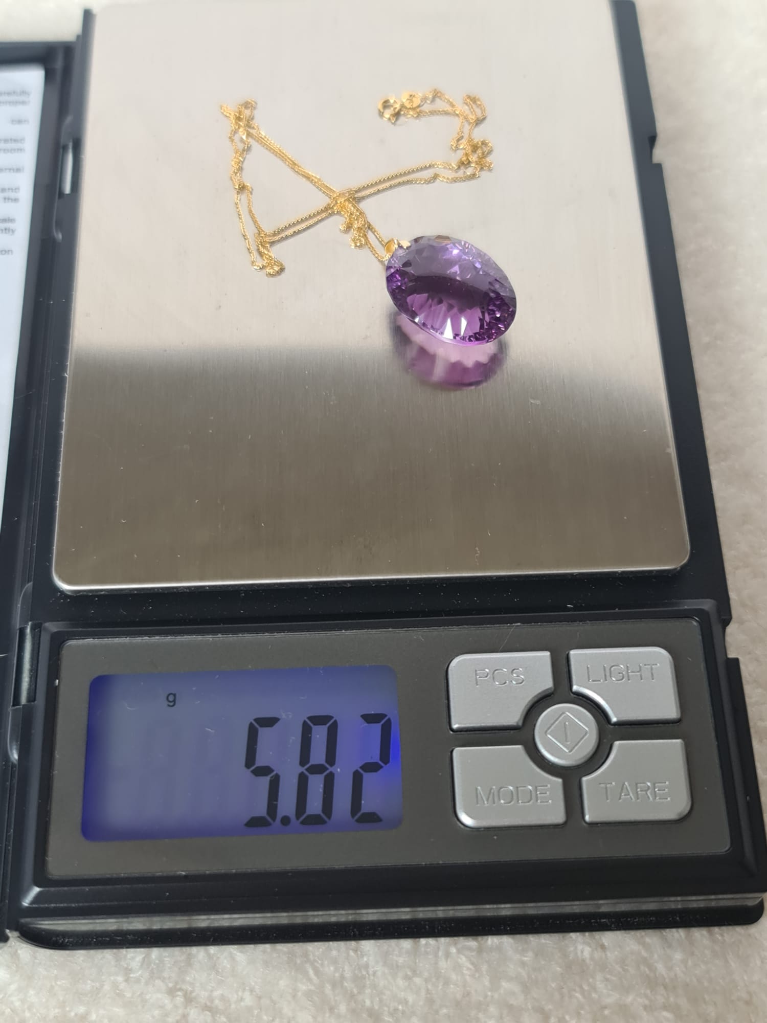 18k gold necklace with natural amethyst pendant