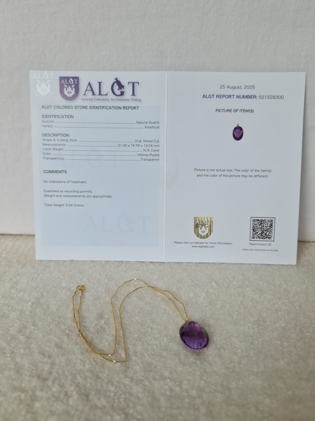 18k gold necklace with natural amethyst pendant