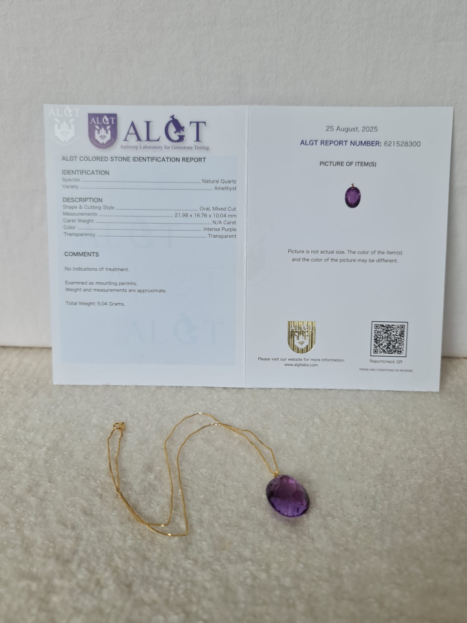 18k gold necklace with natural amethyst pendant