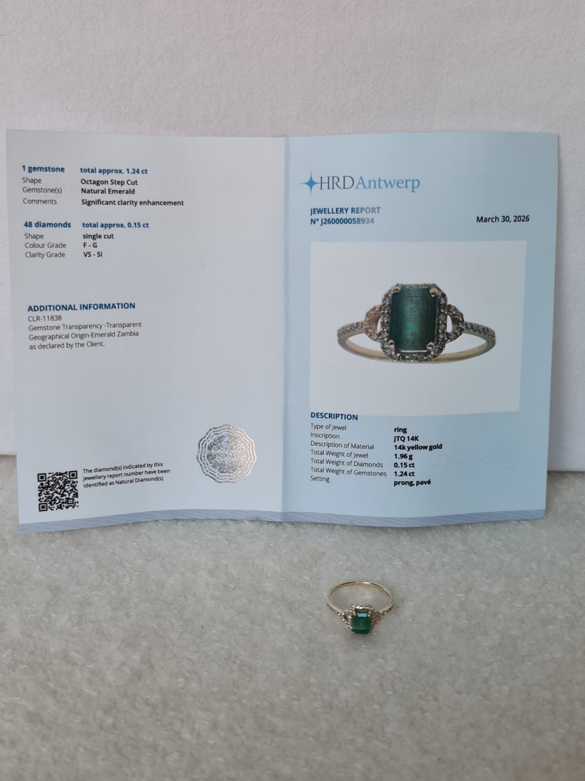 1.39 Ct Octagon Step Cut Natural Emerald 14K Gold
Ring-certified